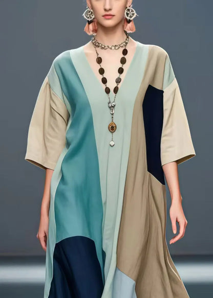 Stylish Asymmetrical Patchwork Cotton Robe Dresses Summer