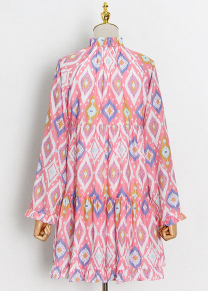 Green V Neck Ruffled Patchwork Print Top Long Sleeve