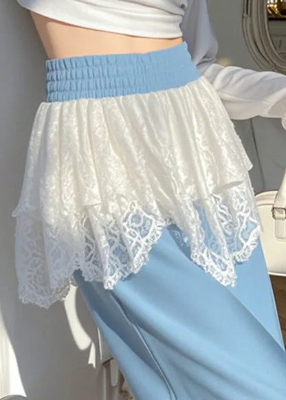 Stylish Blue Elastic Waist Lace Patchwork Pants Spring