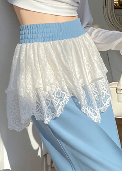 Stylish Blue Elastic Waist Lace Patchwork Pants Spring