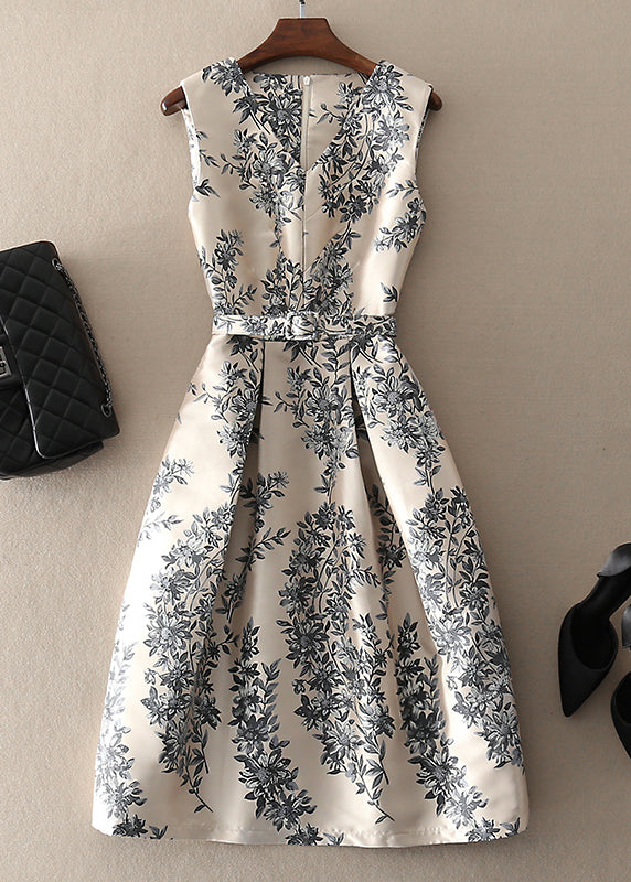 Unique Apricot Zip Up Print Dress Sleeveless Summer