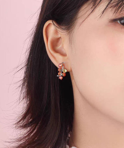 Red Copper Overgild Zircon Dripping Glaze Tomato Stud Earrings