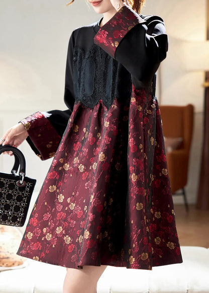 Classy Colorblock Lace Jacquard Patchwork Cotton Dresses Spring