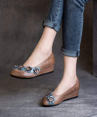 Handmade Splicing Dark Grey Wedge Heels