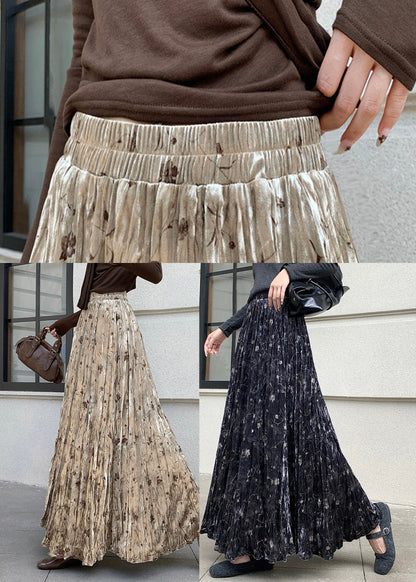 Apricot Print Draping Silk Velvet Skirts Spring