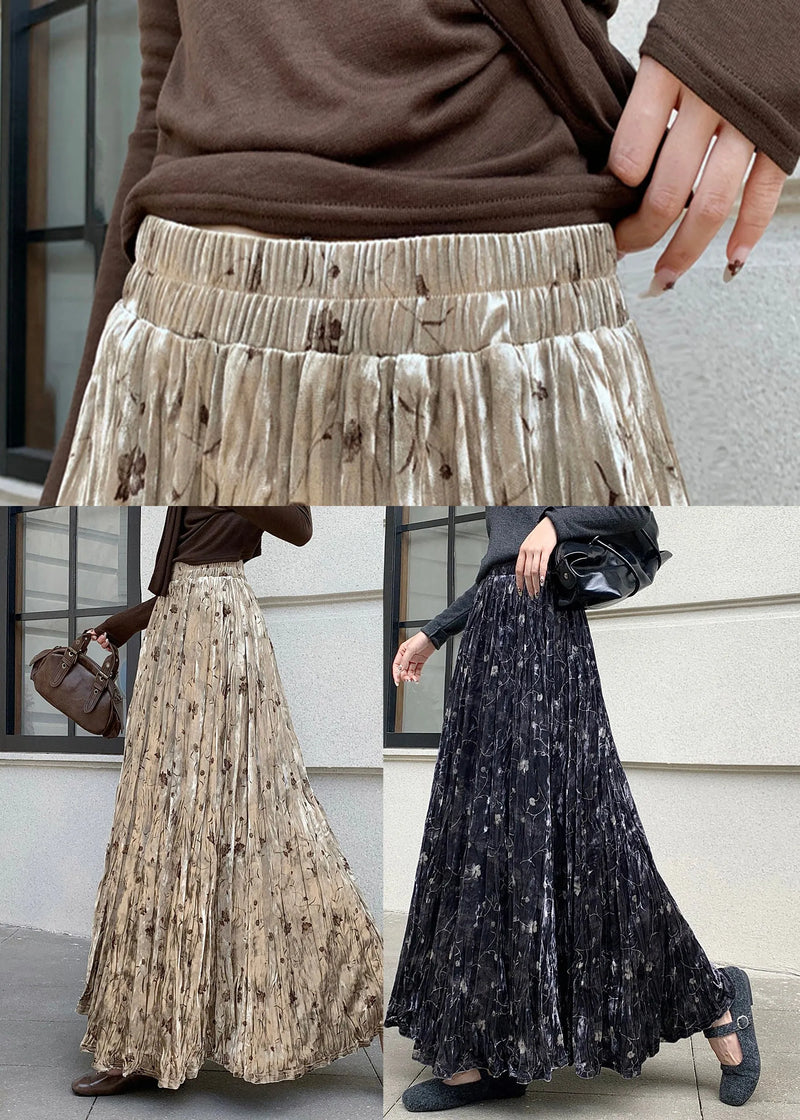 Black Print Silk Velvet Holiday Skirts Exra Large Hem Spring