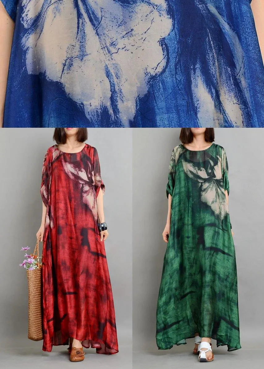 Blue Print Half Sleeve Two Pieces Set Summer Chiffon Dress