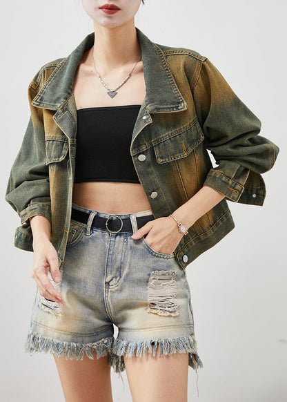 Blue Oversized Denim Short Coats Fall
