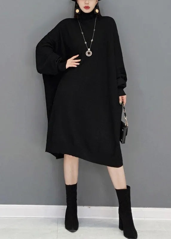 Green Turtleneck Knitted Sweater Dress Fall