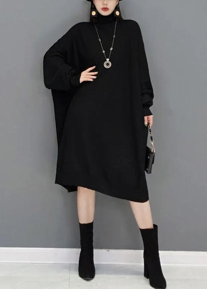Green Turtleneck Knitted Sweater Dress Fall