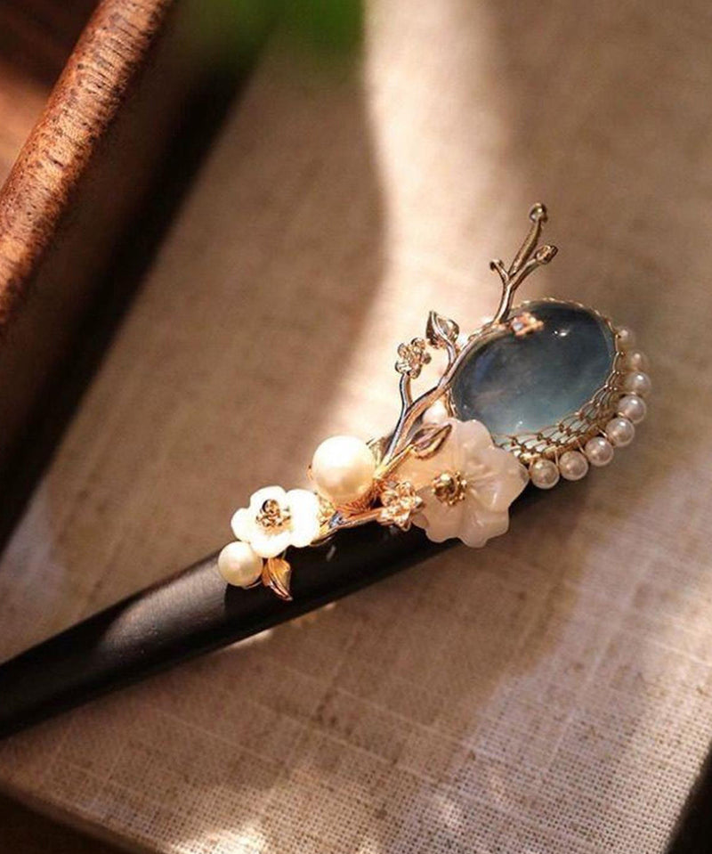 Boutique Blue Wooden Pearl Crystal Hairpin