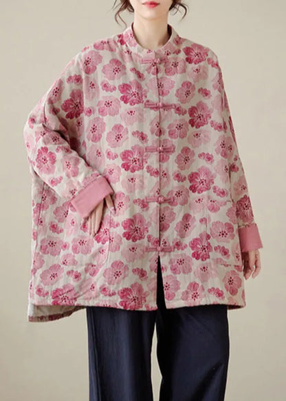 Organic Black Texture Oversized Print Fine Cotton Filled Coat Outwear Winter