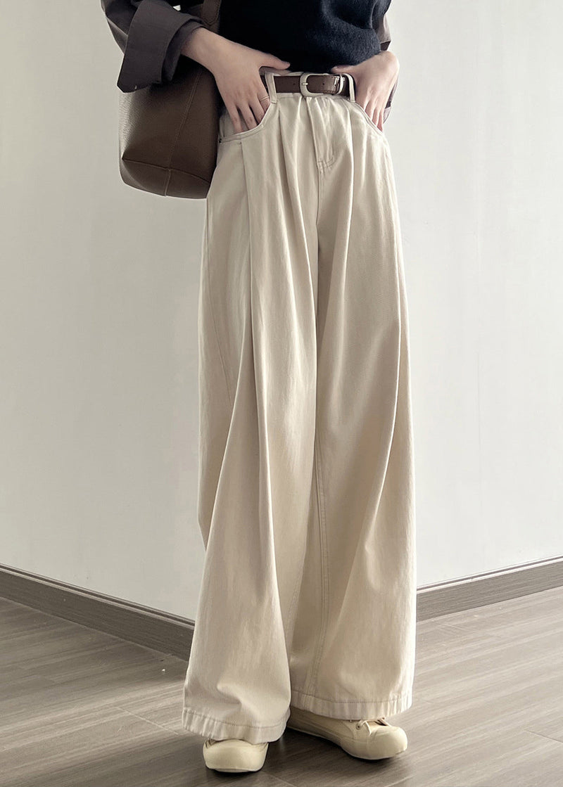 Boutique Khaki Pockets High Waist Denim Straight Pants Fall
