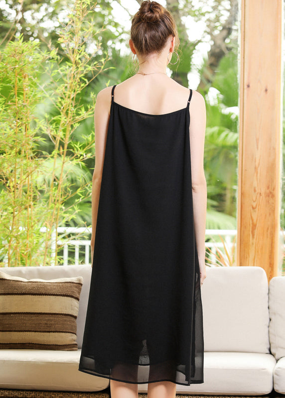 Black Oversized Diamond Chiffon Spaghetti Strap Dress Summer