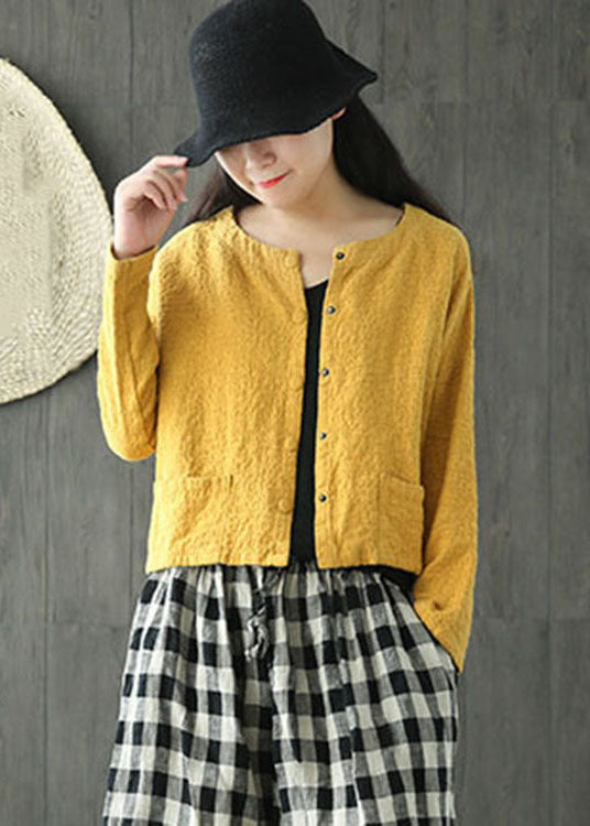 Yellow Button Jacquard Coat Spring