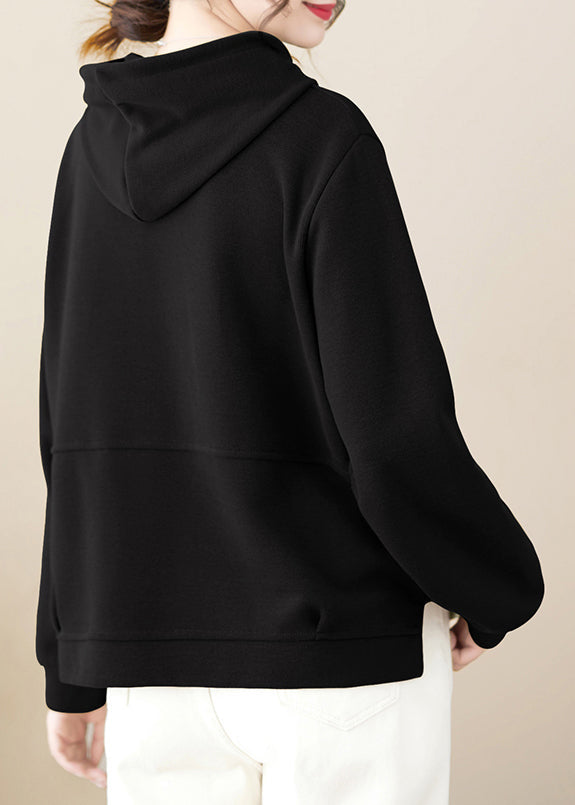 Black Hooded Cotton Pullover Fall