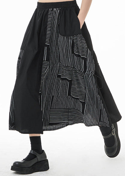 Style Black Asymmetrical Drawstring Pockets Dot Print a Line Skirt Summer
