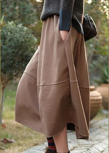 French Elastic Waist Patchwork Spring Dresses Runway Chocolate Robe Skirt