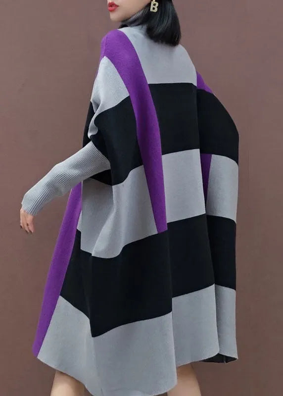 Loose Grey Black Striped Knit Dress Long Sleeve