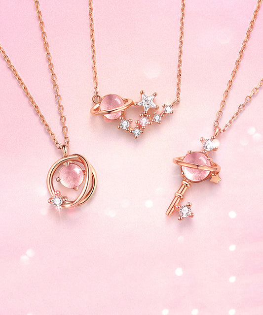 Rose Gold Ovgild Inlaid Gem Stone Zircon Starry Sky Three Piece Set Pendant Necklace