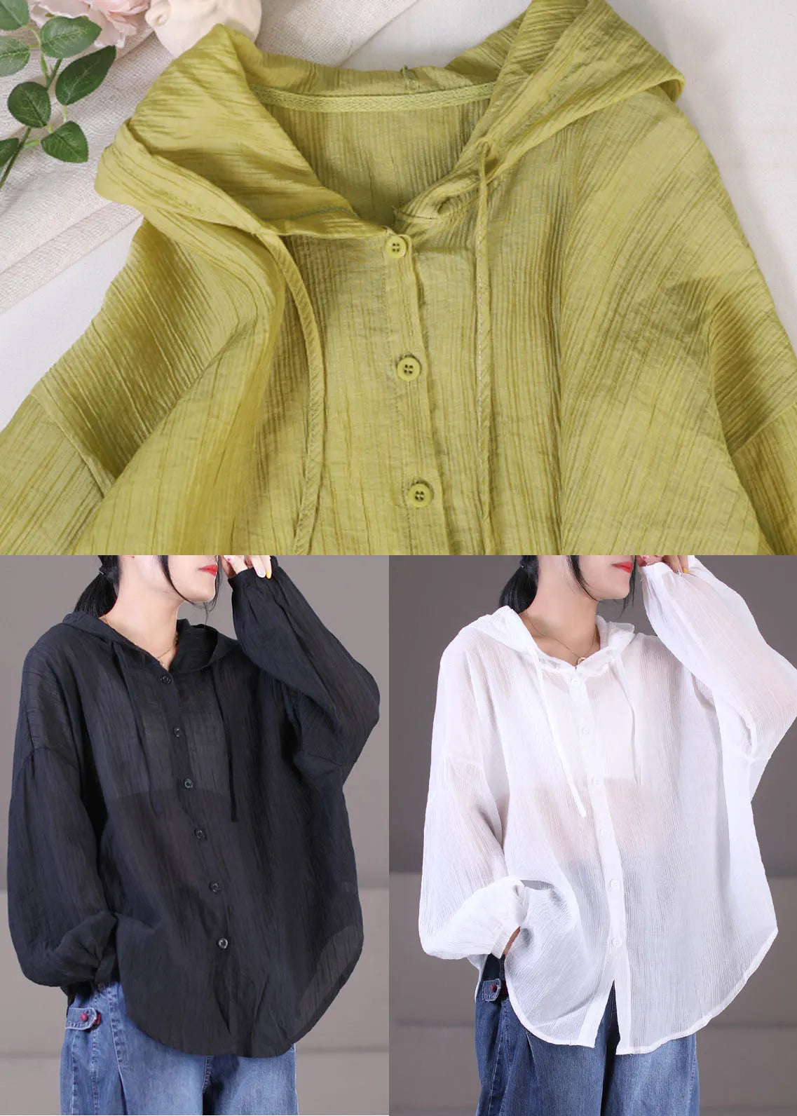 Black Cotton Upf 50+ Coat Jackets Oversized Drawstring Long Sleeve