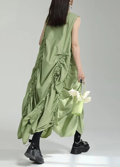 Grass Green O-neck Maxi Dress Sleeveless