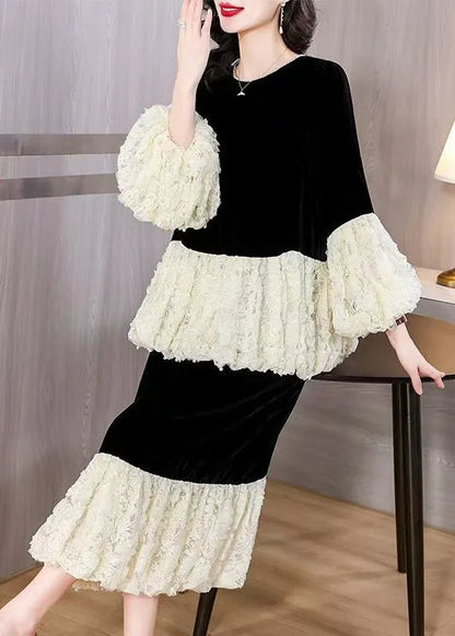 White Lace Patchwork Tops and Skirts Two-piece Set Pearl Spring
