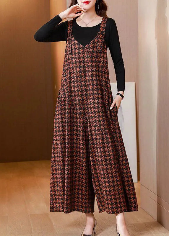 Orange Print Cotton Jumpsuits Two-piece Set Wide Leg Pants Spring