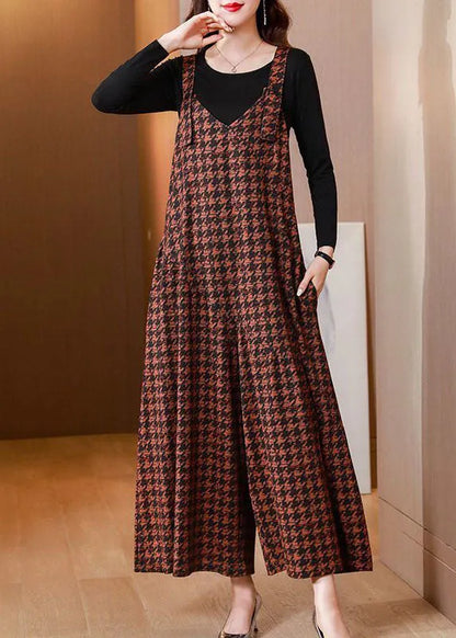 Orange Print Cotton Jumpsuits Two-piece Set Wide Leg Pants Spring