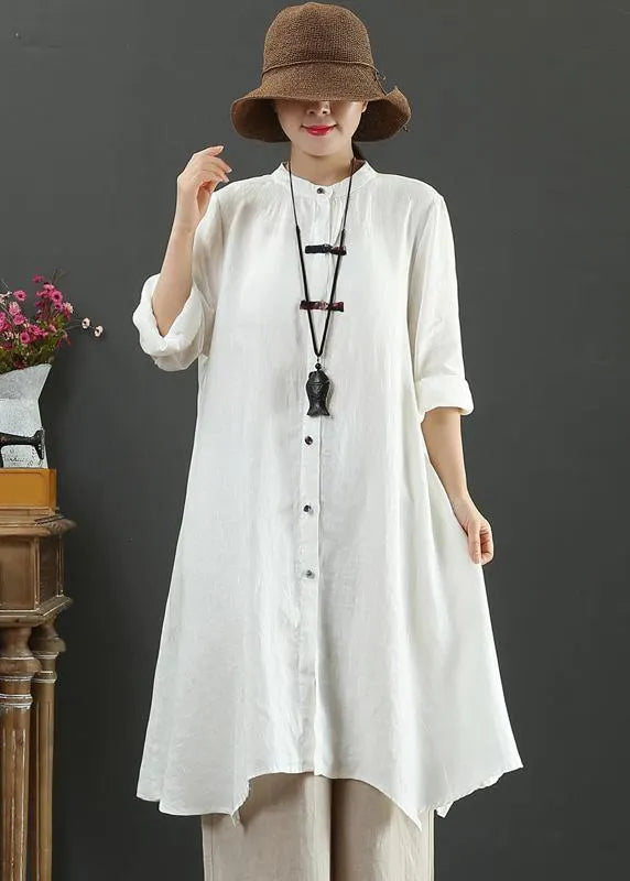 Natural Stand Collar Asymmetric Spring Blouse Inspiration White Shirt