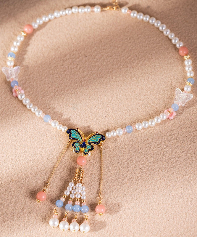 Multicolor Alloy Pearl Resin Colored Glaze Tassel Kids Pendant Necklace