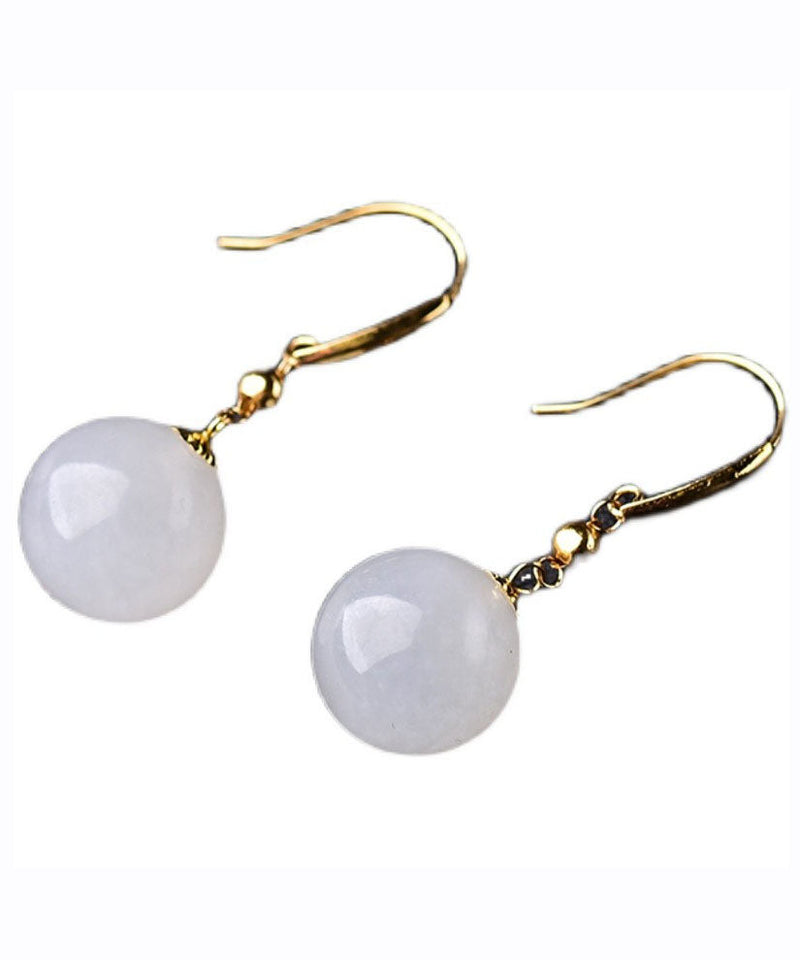 Simple Gold 18k Gold Inlaid Sheep Fat Jade Ball Drop Earrings