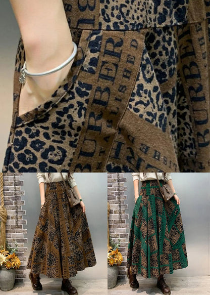 Coffee Pockets Cotton a Line Skirts Elastic Waist
