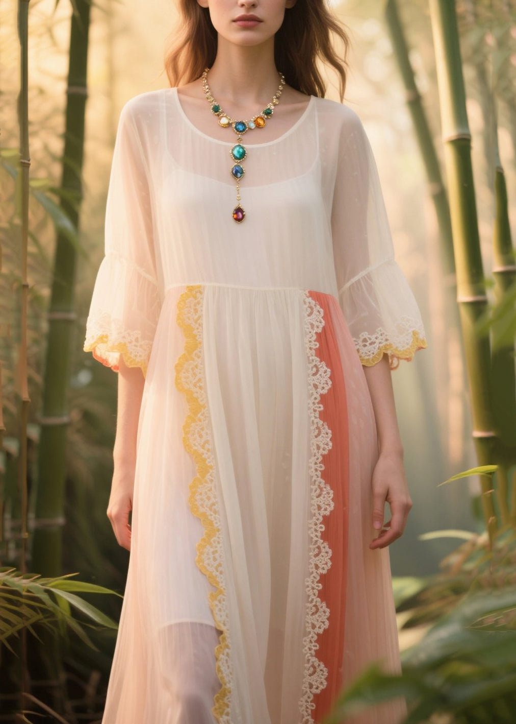 White Oversized Patchwork Tulle Sundress Summer