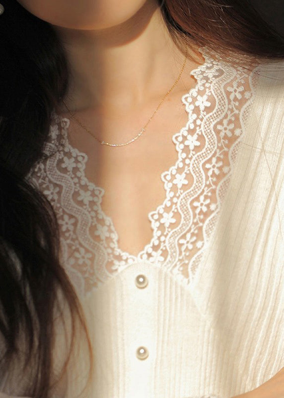 Diy Black V Neck Nail Bead Lace Patchwork Woolen Top Long Sleeve