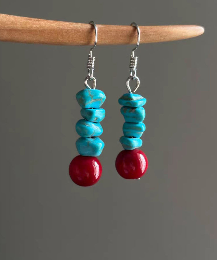Retro Blue Sterling Silver Turquoise Tassel Drop Earrings