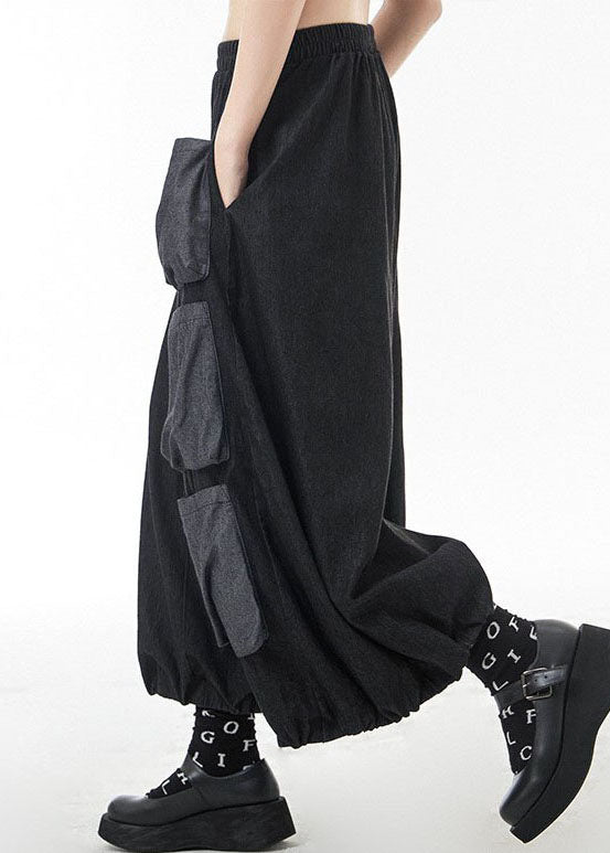 Black Loose Harem Pants Elastic Waist Spring