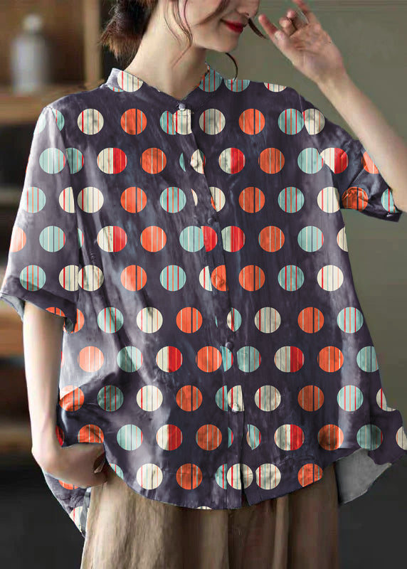 Yellow Flower Print Cotton Shirts Low High Design Short Sleeve