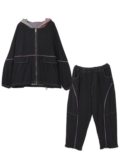 Loose Hooded Zippered Fall Two Pieces Set