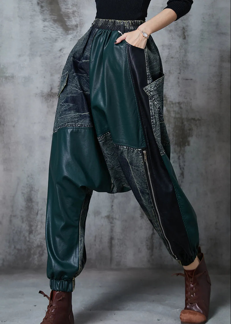Colorblock Asymmetrical Patchwork Denim Harem Pants Fall