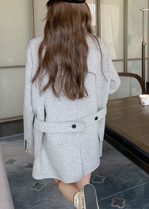 Grey Button Pockets Patchwork Woolen Two Pieces Set Fall