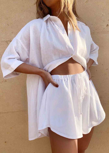 Coffee Oversized Linen Two Pieces Set Summer