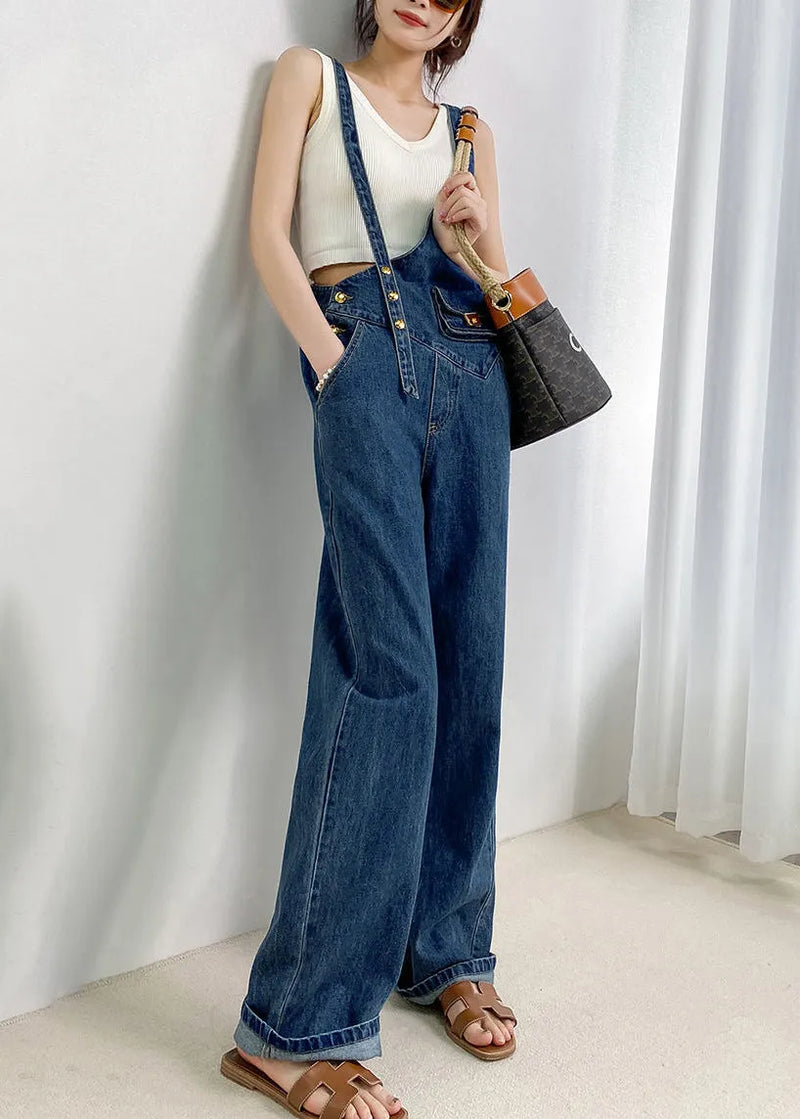 Navy Asymmetrical Design Denim Jumpsuits Summer