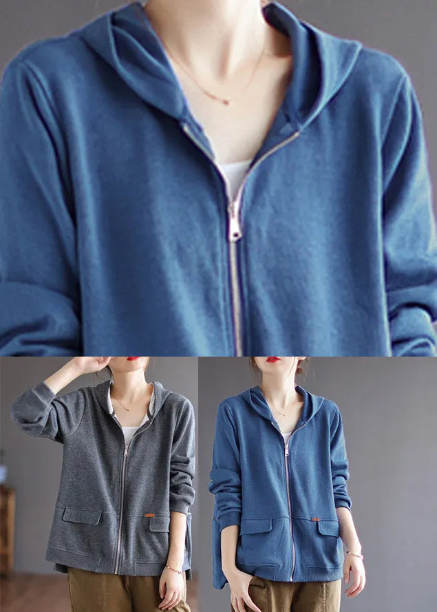 Grey Patchwork Cotton Hoodie Coat Spring