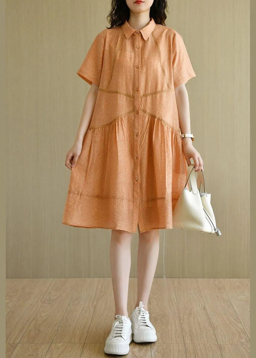 Diy Orange Yellow Peter Pan Collar Button Summer Dresses Short Sleeve