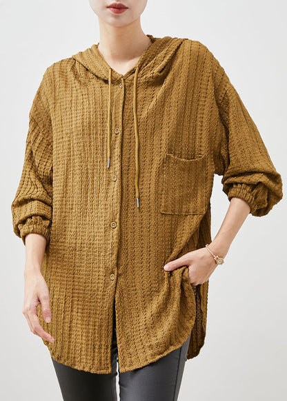 Yellow Hooded Cotton Blouses Spring