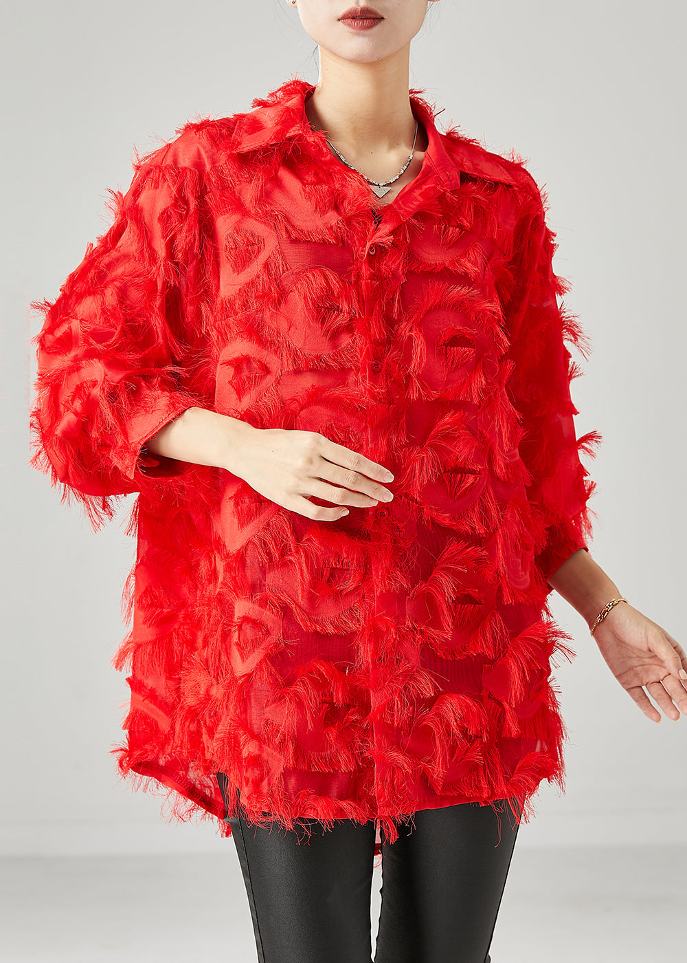Red Tasseled Cotton Shirt Top Spring