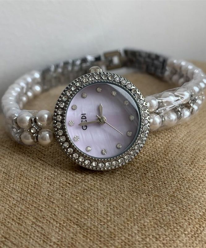 Purple Stainless Steel Zircon Tempered Glass Watches
