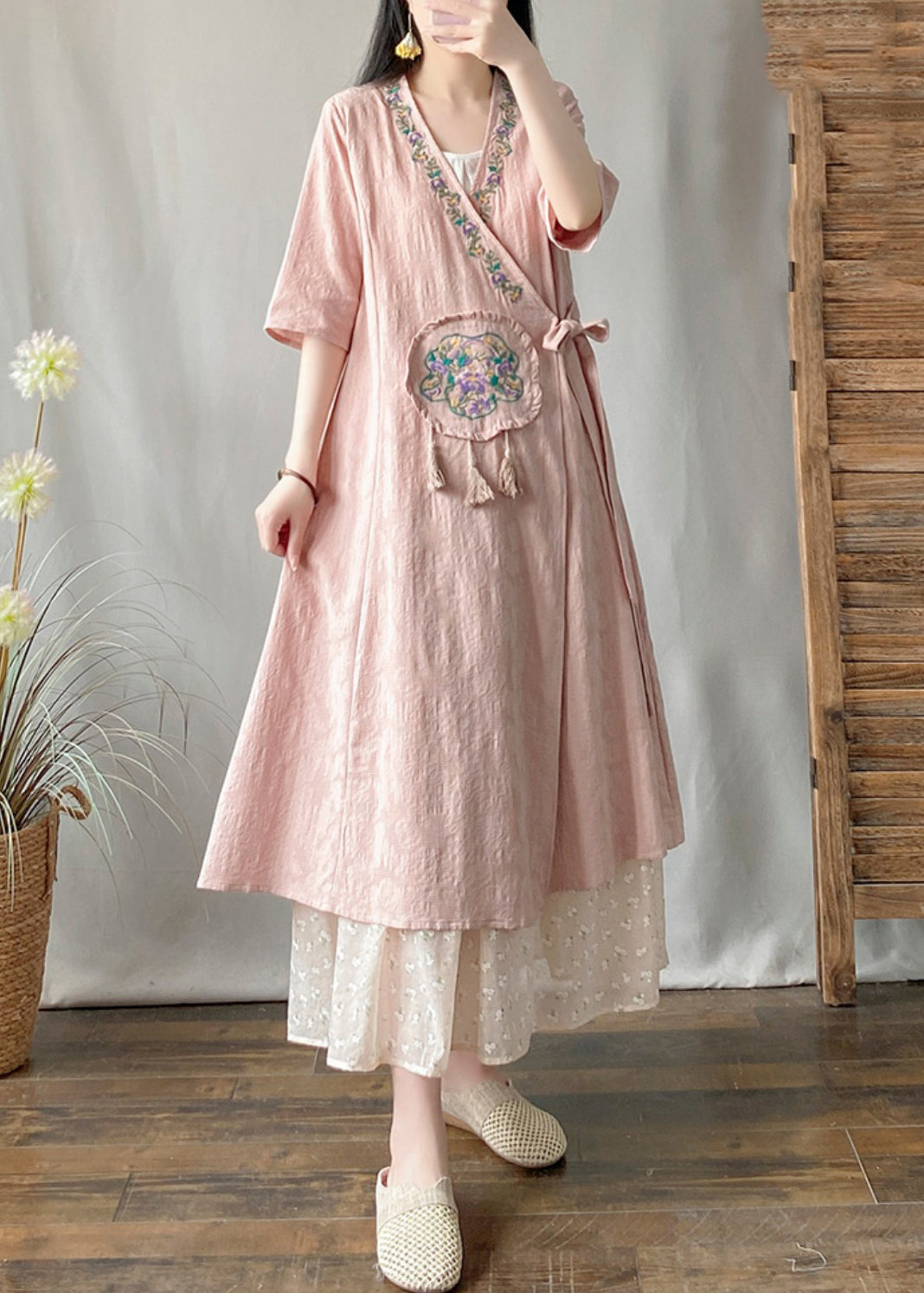Pink Embroidered Tassel Long Cardigans Summer