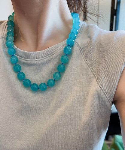 Blue Sterling Silver Crystal Zircon Gratuated Bead Necklace